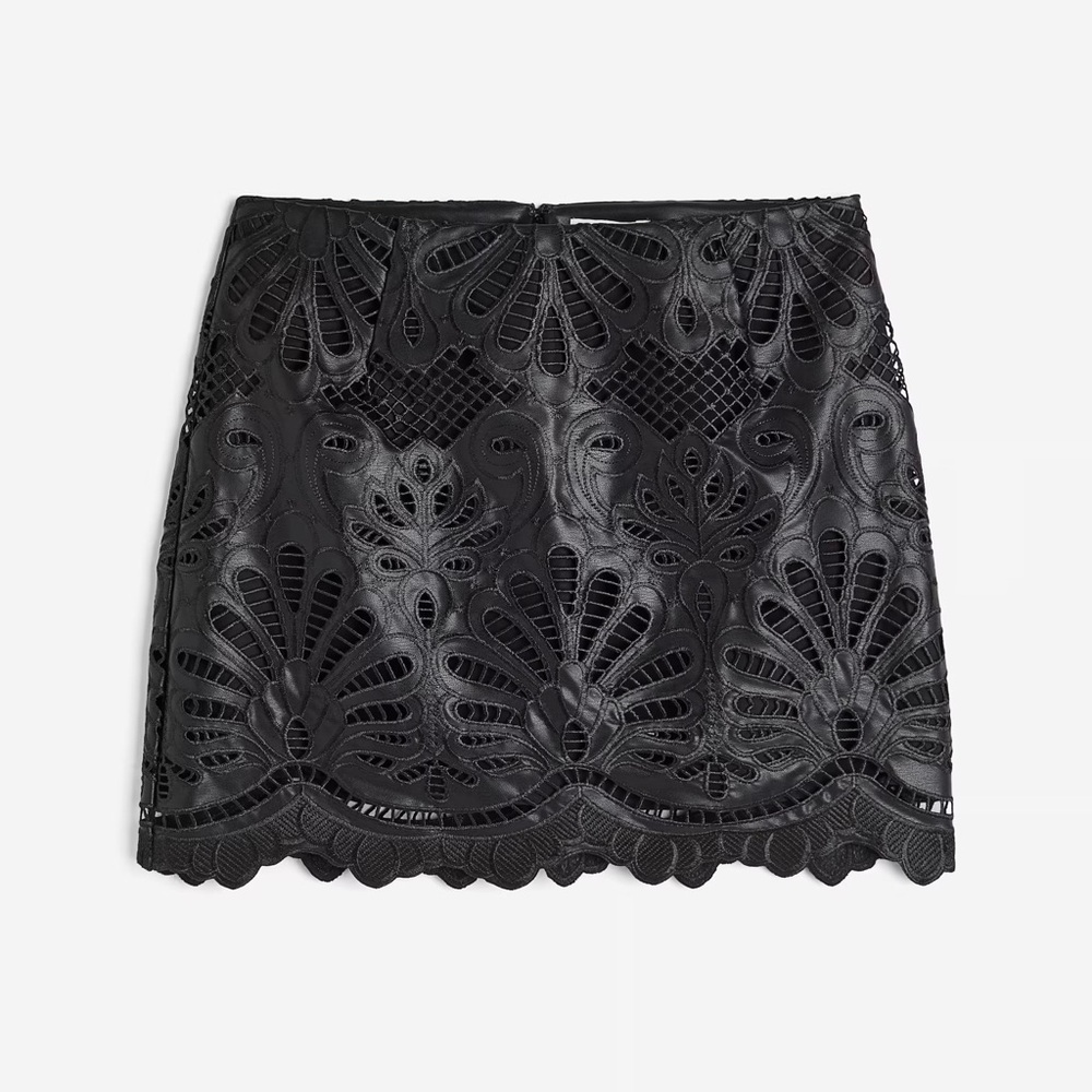 H&M Faux Leather Mini Skirt Cut Out Laser Cut Size 8